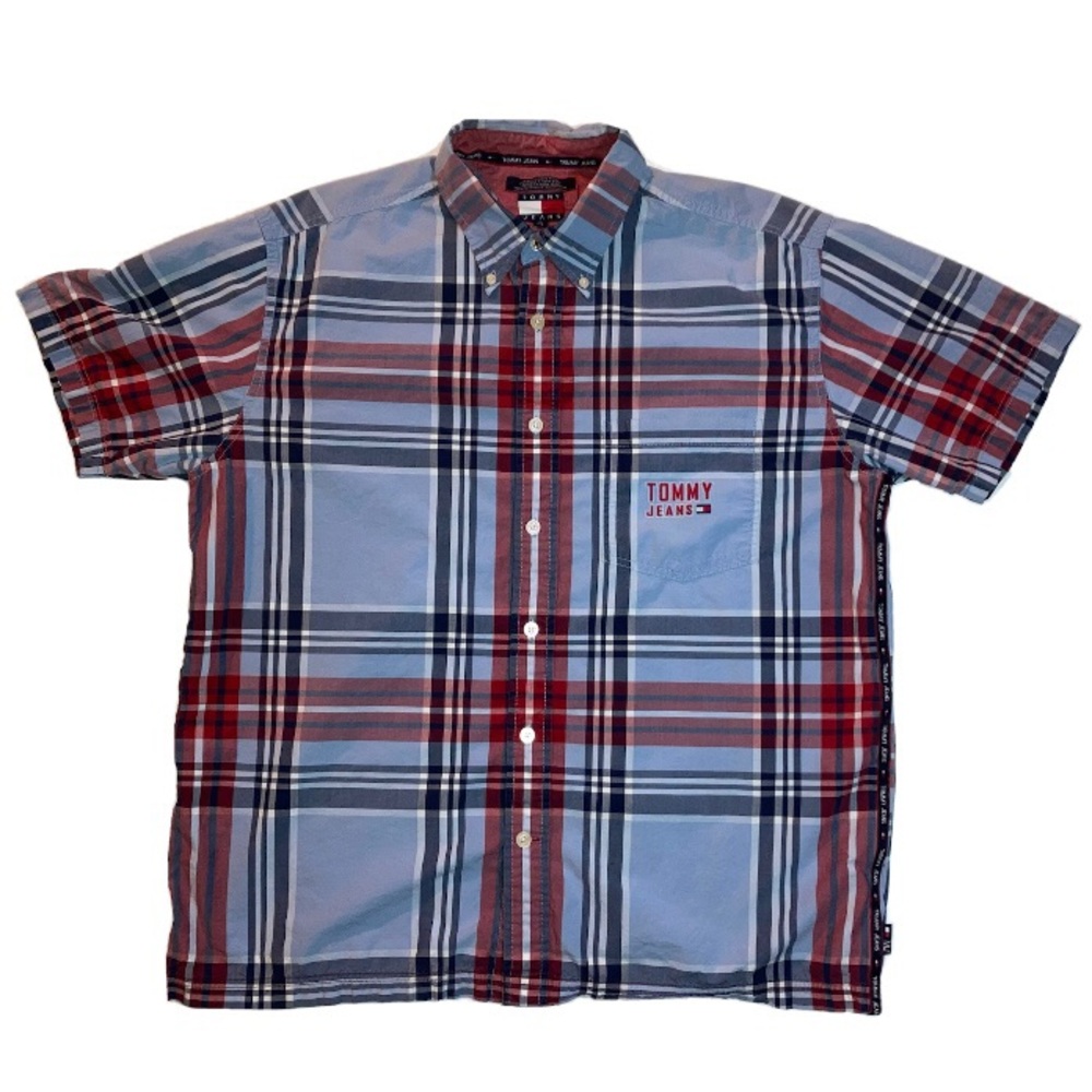 Vintage Tommy Jeans Plaid Short Sleeve Button Up with Pocket Large